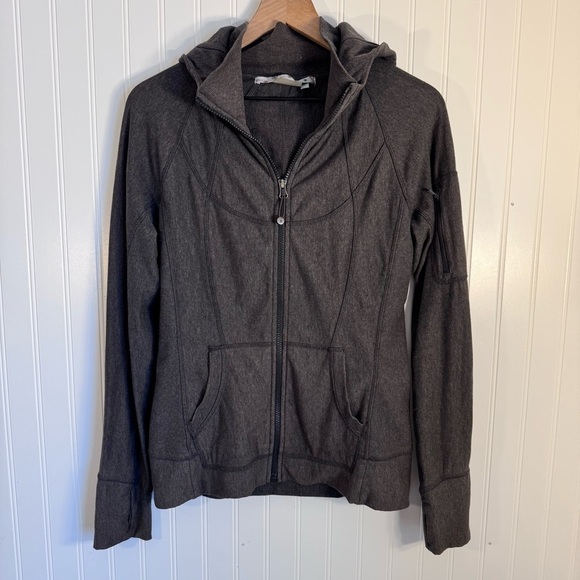 Athleta Sweaters - Athleta Full Zip Charcoal Gray Athletic Hoodie Thumb Hole Women’s Size Small